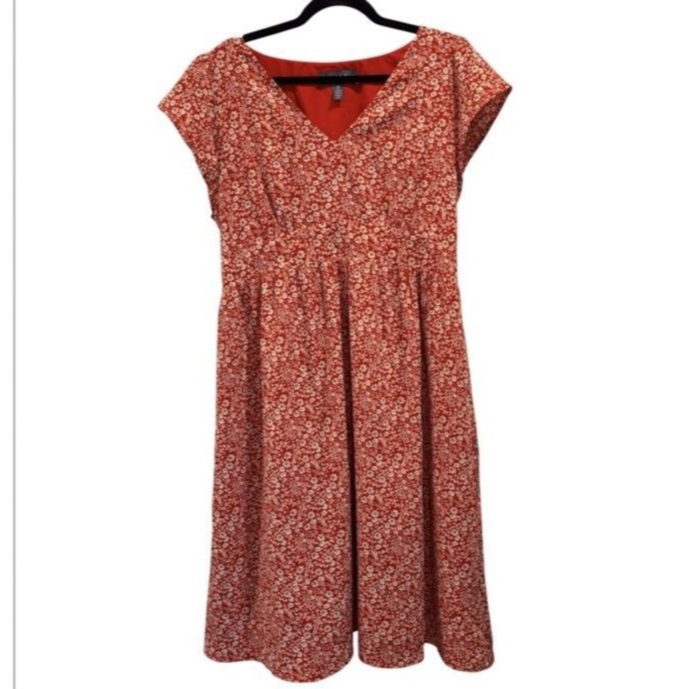 Modcloth Womens Size XL Red Floral Dress cap sleeve V-neck cottagecore
